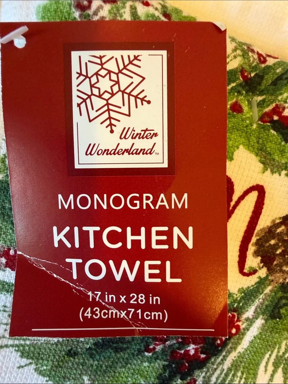 WONDERLAND Red and Green Monogram Holiday Kitchen Towel set 2